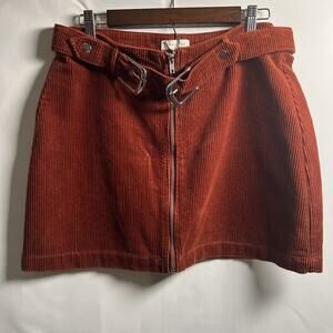 Topshop Women's US 10 Rust Corduroy Mini Skirt Zip Front Belted Y2K Retro NWT